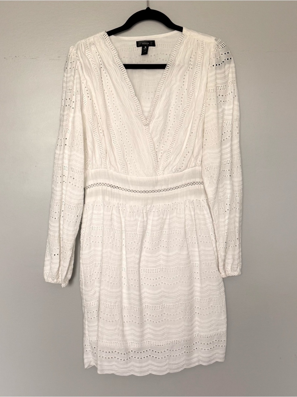 Aqua White Cotton Daytime Long sleeve Dress Sz M